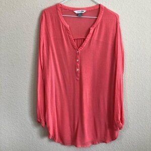 Old Navy Top Long Sleeve Coral Blouse Buttons Boho